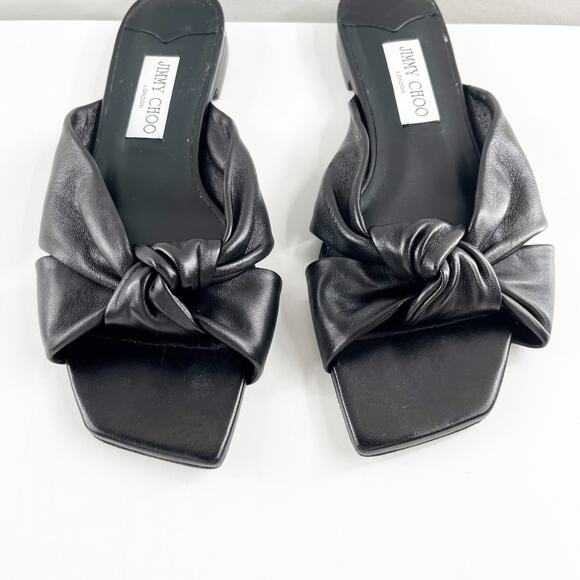 Jimmy Choo Avenue Leather Flat Slide Knot Sandals Black 38.5 - Picture 3 of 9